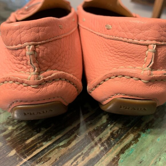 Prada Coral Pink Leather Loafers with Silver Hardware – Made in Italy – Size 8 - Picture 4 of 9